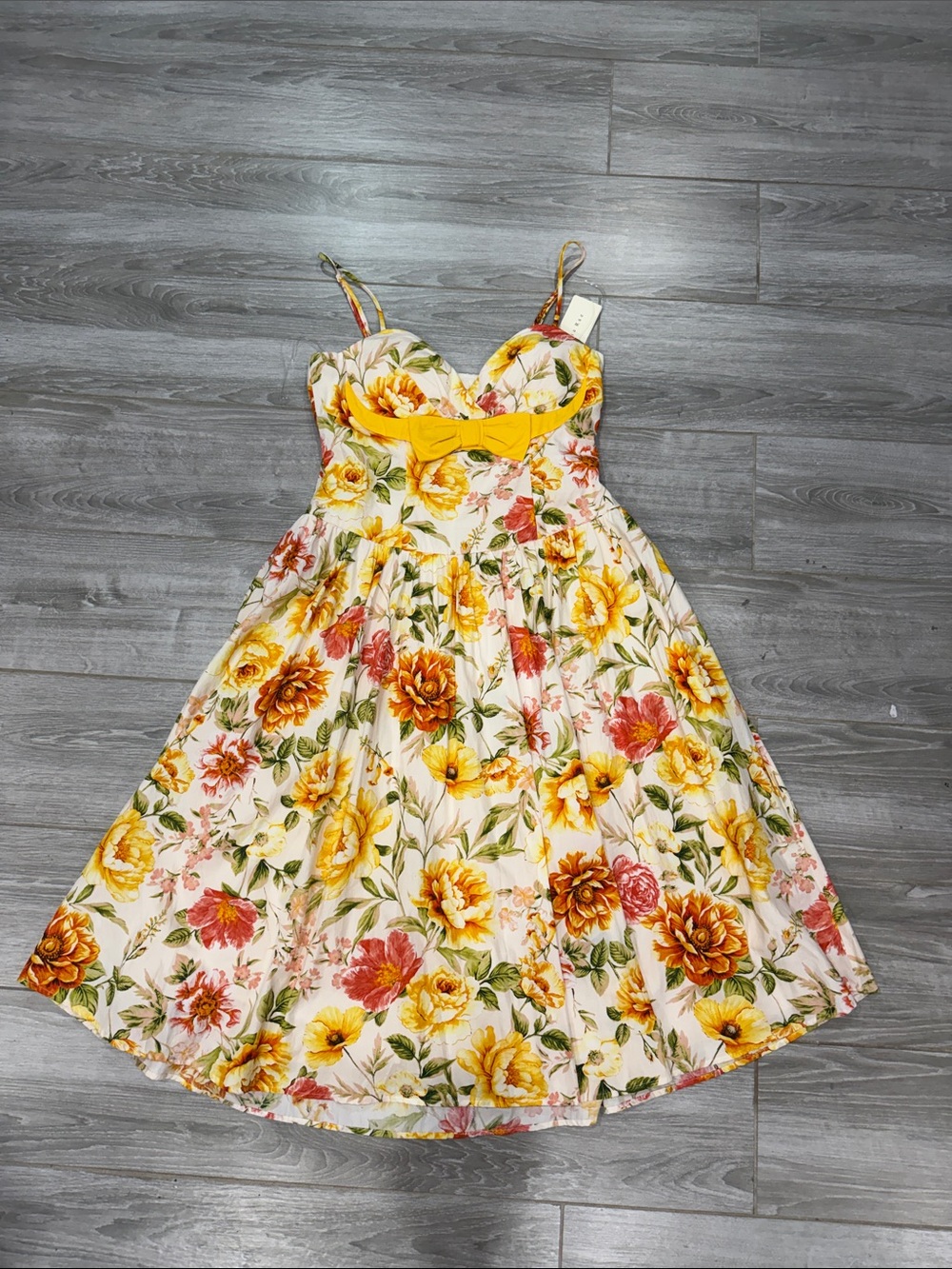 Katia Rae Floral Yellow Bow-Accent Girls' Sundress XL